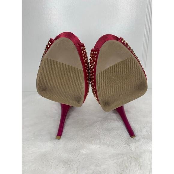 Lilliana Womens Size 7 Red Rhinestone Peep Toe Stiletto High Heels - Picture 8 of 8